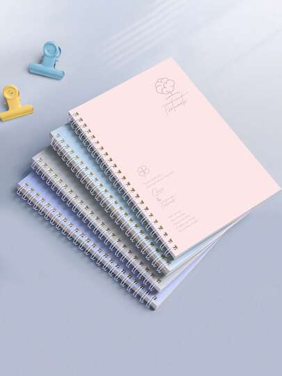 4 件装 A5 线圈笔记本，配有精美小花封面，个性化螺旋装订笔记本，开学季学生必备学校用品，可作为送给朋友、学校用品、返校礼物