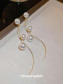 1pc Elegant Long Pearl Tassel Earrings, High-End Quality Women Statement Dangle Earrings, Suitable For Evening Gown, Date, Wedding Party, Holiday Gift