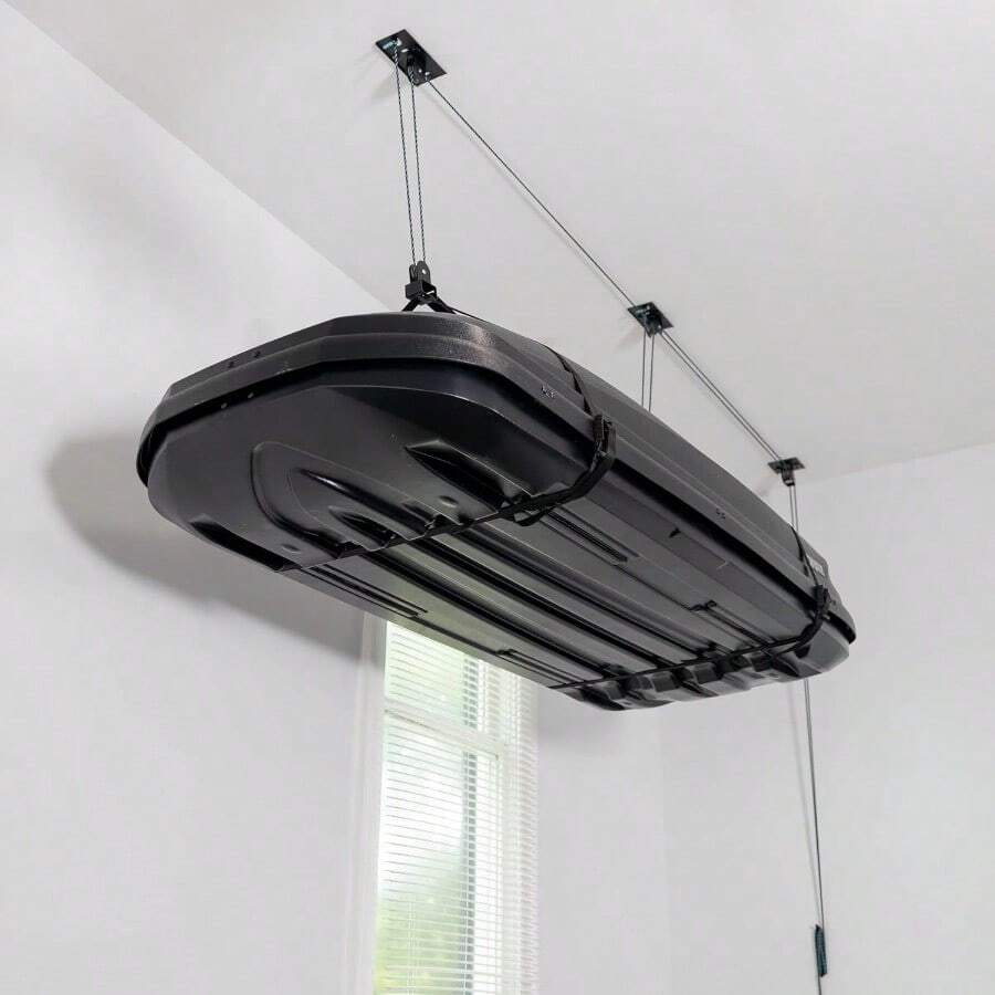 Cargo Box Storage, Garage Pulley System & Ceiling Hoist, Holds 150 Lbs,Boho Vibes - Black - View 1