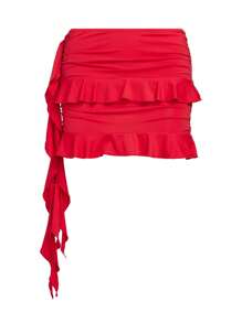 2 Piece Sets For Women Y2k Going Out Ruffle Trim Ruched Tank Top And High Waist Skirt Set Club Mini Dress - 紅色 - 查看 6