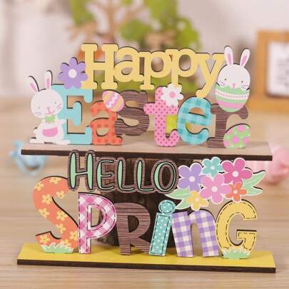 Happy Easter Desktop Decoration Easter Bunny Ornaments Wooden Letters Spring Desktop Decoration Ornaments