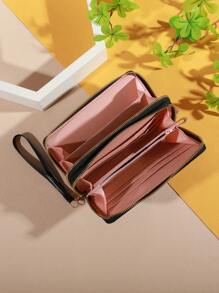 大容量拉链手拿包 带 8 个卡槽和多个隔层 优雅手拿包 拼色钱包 钱包 长款钱包 腕带钱包 - 彩色 - 查看 6