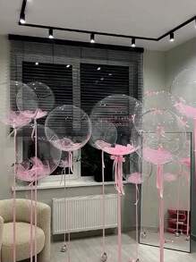 52pcs 20-Inch Pink Feather Balloons With Pink Bows, Suitable For Outdoor Photography, Valentine's Day Decor, Birthday Party, Wedding, Christmas Decor, Christmas Gift, Christmas Decoration - Pink - View 6