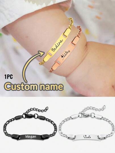 1 st. anpassade babyarmband med namn, personliga graverade namnarmband för barn, anpassat armband för flicka, anpassningsbart handledsarmband, anpassade barnmodesmycken, enkel komfort, barn, urban gala, modern, färgglad, söt