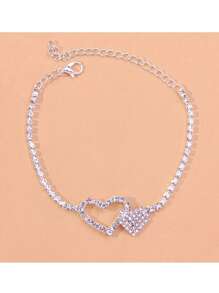 Cadena para el tobillo con forma de doble corazón enjoyada con cristales al estilo europeo y americano, simple y versátil, adecuada para fiestas y reuniones