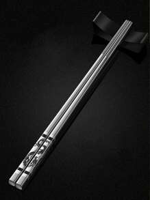 304 Stainless Steel Dragon Pattern Chopsticks, 1 Pair/4 Pairs,School Supplies - Silver - View 3