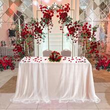 4 Pieces Pearl Table Runner Tulle Fabric Lace Tablecloth For Bridal Shower Birthday Party Wedding Arch Veil Thanksgiving Halloween Christmas Dessert Table Decorations