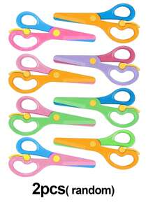 2pcs/4pcs Plastic Safety Scissors, Non-Pinch Scissors, Suitable For Student Handicraft Training, Dual-Color Preschool Children's Paper Cutting Craft Materials (Random Color), Suitable For Boys And Girls