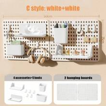 2 件/套家用钉板墙孔板面板装饰收纳架支架安装展示 DIY 工具收纳架浴室厨房挂板无需打孔厨房架子储物盒挂钩墙壁收纳架车库房间挂架储物挂钩墙壁收纳架无需打孔工艺品整理所需设备展示架适用于电子竞技爱好者游戏室装饰，配有 4 个配件和 5 个挂钩，2 个背面贴纸