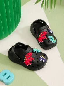 Casual Comfortable Slip On Home Shoes With Cute Cartoon Charms For Boys Girls, Breathable Lightweight Non-Slip Clogs For Indoor Bathroom, All Seasons - màu đen - Xem 3