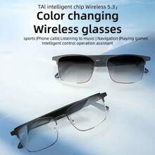New Smart Glasses For 2025, Automatic Color Changing Glasses, Sunglasses That Automatically Turn Black In 3 Seconds Under Sunlight, Wireless Connection To Smartphones, Audio Glasses For Listening To Music, Making Phone Calls, Supporting AI Voice Assistants, Compatible With Android/IPhone, Suitable For Indoor, Sports, Driving Glasses, Unisex Sunglasses, Anti Blue Light Glasses, Suitable For Holiday Gifts - Black Temples + Gold Frame - View 5