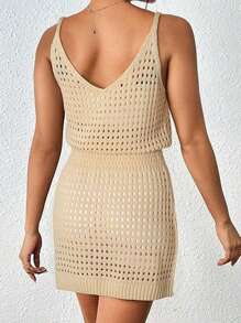 Summer Crochet Hollow Out Knit Beach Bathing Suit Swim Cover Ups Cruise Outfits Vacation Dresses For Women 2025 - 杏色 - 查看 2