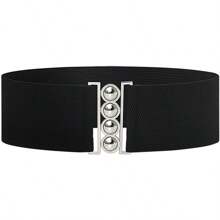 1pc Women's Elastic Waist Belt With Round Buckle Decor, Minimalist Style Suitable For Daily Use - Multicolor - View 1