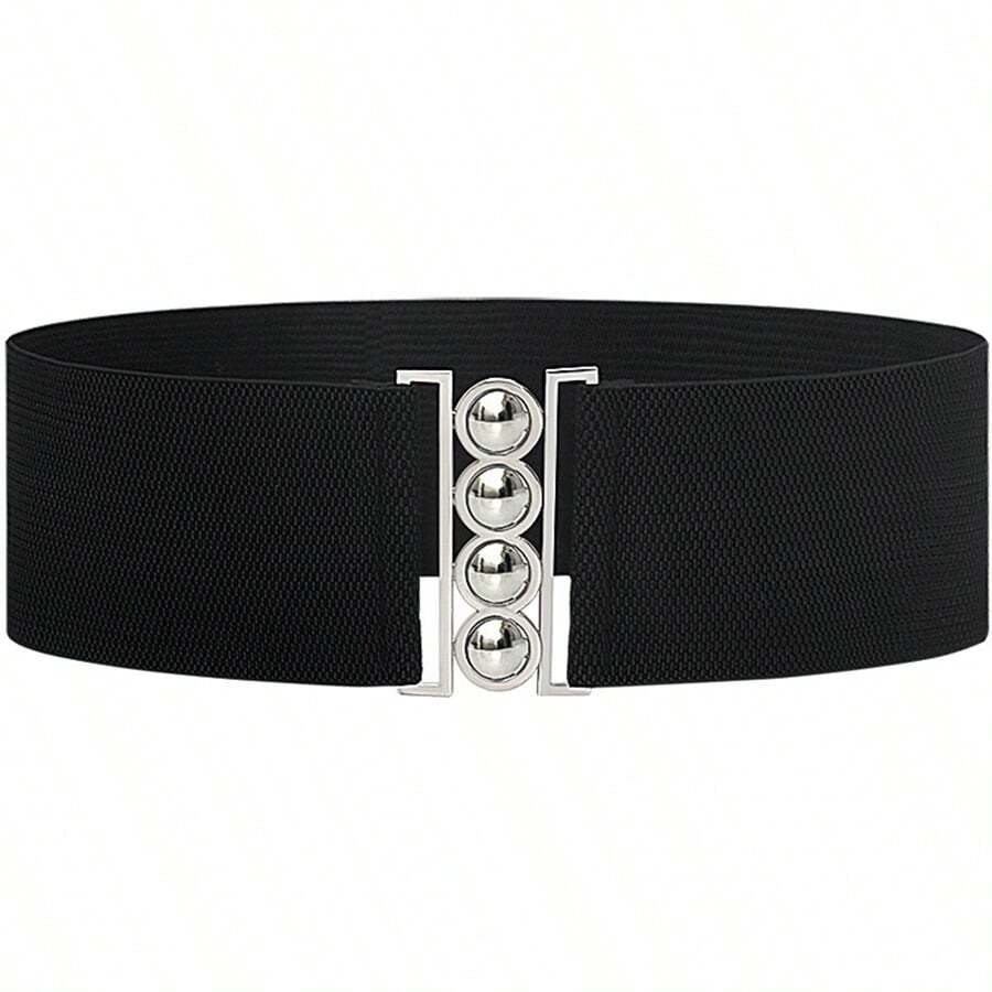 1pc Women's Elastic Waist Belt With Round Buckle Decor, Minimalist Style Suitable For Daily Use - Multicolor - View 1