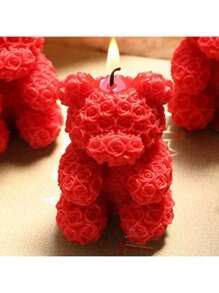 1pc Rose & Bear Shaped Artisanal Scented Candle, With Slight Color Variance Gifts Birthday Graduation - Multicolor - View 3
