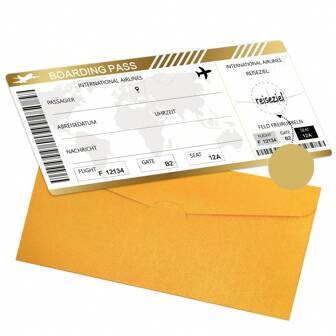 1 set gepersonaliseerde vliegtuig kraskaart, verrassingscadeau voor de vakantie, vakantie, verjaardagscadeau, nep-instapkaart, verrassingsonthulling (1 vliegticket, 1 envelop, 1 zilveren kraskaart)