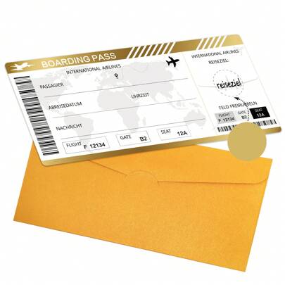 1Set Personalised AEROPLANE Scratch Boarding Pass, Surprise Holiday, Vacation, Birthday Gift, Faux Fake Boarding Pass, Surprise Travel Reveal(1 Flight Ticket, 1 Envelope, 1 Scratched Silver)