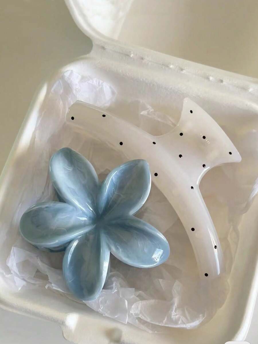 2 件套女士亚克力波尔卡圆点大莲花发夹，韩式法式发髻配饰，甜美可爱的女孩风格发夹适合日常外出发饰优雅爪夹，学校用品，大学 - 彩色 - 查看 1