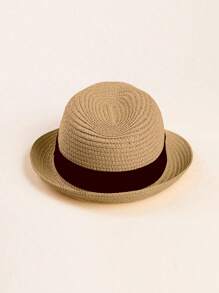 1pc Kids/Baby Plain Straw Hat, Sunhat, Casual Everyday Wear, Spring/Summer/Autumn - Khaki - View 4