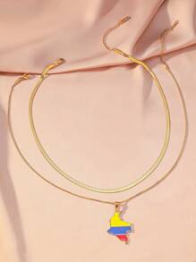 2pcs/Set High-End Dopamine Resin Colorful Geometric Multi-Layer Necklace, Suitable For Daily Eye-Catching Wear