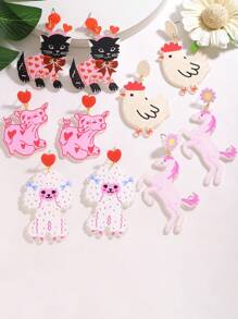 1 Cặp bông tai thả nhẹ hình mèo hoạt hình bằng acrylic dễ thương, kỳ lân, gà, bò, chó xù, thích hợp cho phụ nữ đeo hàng ngày hoặc làm quà tặng - Hoa tai động vật - Xem 3