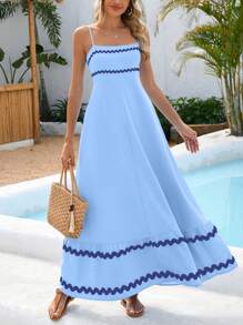 Women's Summer Flowy Dress Casual Sleeveless Beach Holiday Dress With Thin Straps - 淺藍色 - 查看 1