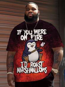 Plus Size Crazy Penguin Print Tee | 3D Stereoscopic Print Crew Neck Top | Elastic Breathable Polyester | Casual Sporty Style | Oversized Loose Fit | Suitable For Daily Gatherings & Occasions - Multicolor - View 1