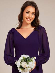 EVERPRETTY Spring Split Sleeve Split Thigh Chiffon Purple Bridesmaid Dress Wedding Guest Gown
