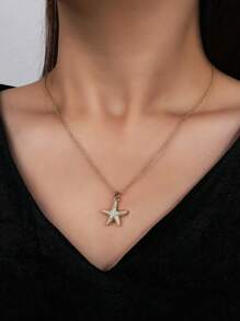 1 件奢华镀金铜水晶海星项链，时尚项链礼物，适合女性日常佩戴 - 金黃色 - 查看 2