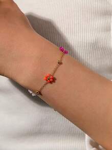 Daisy Flower Bracelet Necklace Anklet Earrings Set, Suitable For Women Spring/Summer Outfits