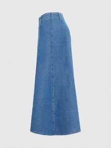High Elastic Dark Blue Washed Denim Skirt - Light Wash - View 6