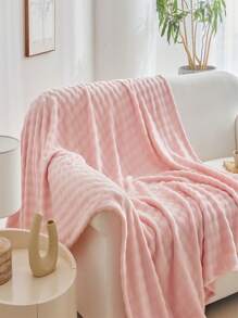 1 chiếc chăn lông cừu flannel, chăn lông cừu sọc ấm áp cho máy lạnh, chăn ngủ trưa thông thường cho văn phòng, chăn sofa, chăn lông Halloween, chăn choàng, thích hợp cho Giáng sinh, Lễ tạ ơn, chăn trải giường - Hồng - Xem 3