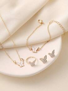 5 件套蝴蝶珐琅吊坠项链套装，百搭优雅，适合日常佩戴 - 彩色 - 查看 7