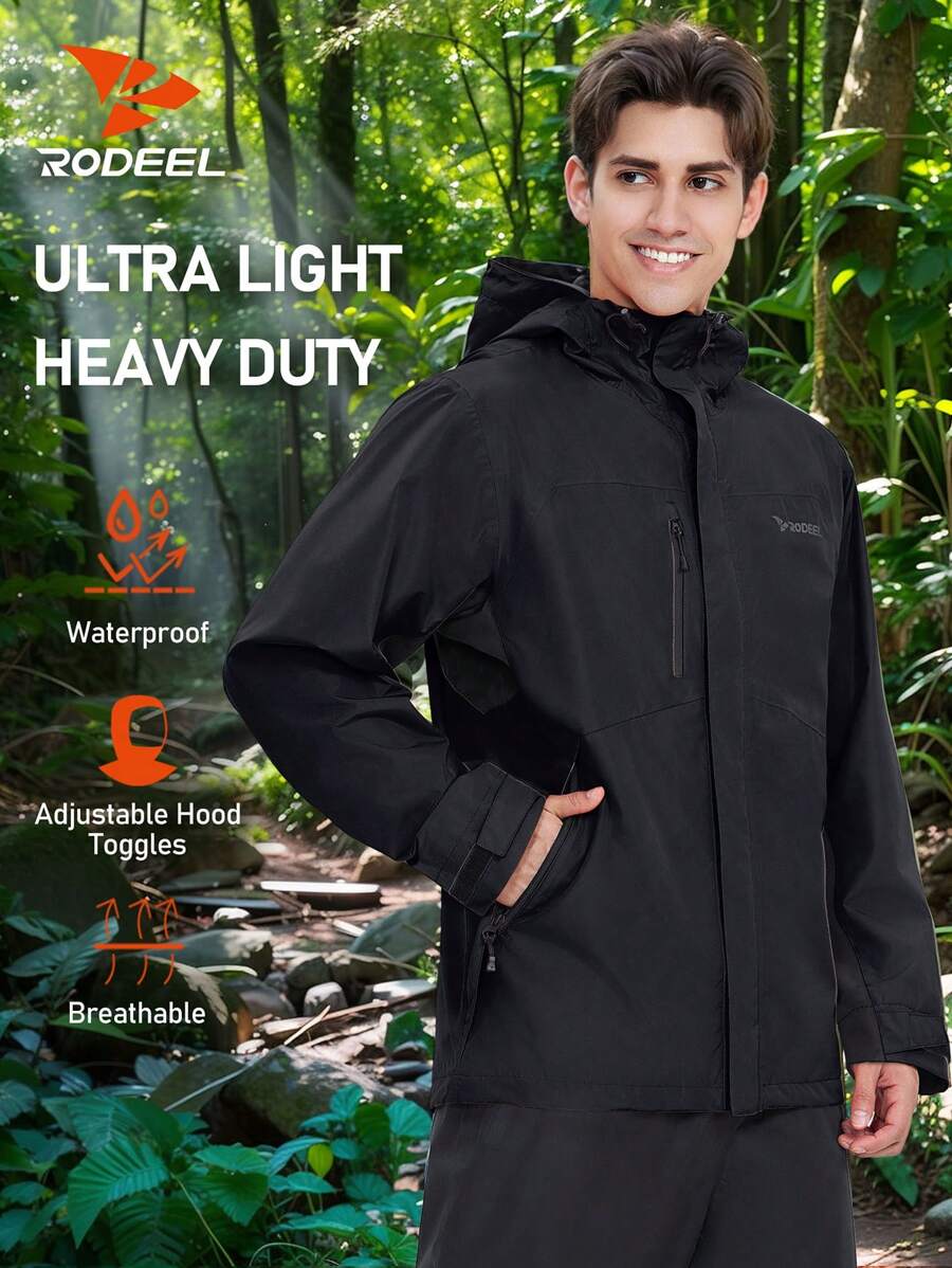 RODEEL 男士户外轻便防水防风长袖拉链连帽夹克非常适合户外徒步钓鱼骑行四季运动服