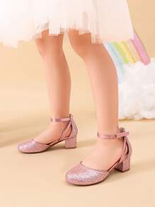 Girls Dress Shoes Closed Toe High Heels Ankle Strap Toddler Little Big Kid Wedding Flower Party Pump - 粉色 - 查看 2
