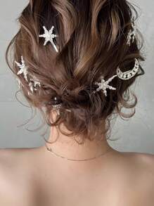 2 件/4 件时尚简约星星和月亮发夹，优雅水钻装饰婚礼派对发饰，发夹和刘海夹 - 彩色 - 查看 8