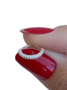 1pc 925 Sterling Silver Nose Ring Shiny Studded Nostril - 銀色 - 查看 5