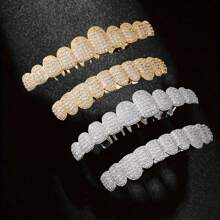 THATBOY 2pcs/Set Teeth Set Men Women Hip Hop Teeth Grills Iced Out Punk Men Women Teeth Decoration