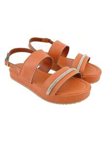 Women's Sandal Papete Chain Rhinestone Shine Comfort Soft Back Buckle - 駝色 - 查看 3