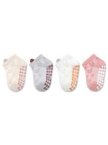 4 Pairs Baby Non-Slip Mesh Breathable Dotted Floor Socks, Rabbit Design, Soft Sole Indoor Slippers For Toddler Boys & Girls, Suitable For Casual Daily Wear - 彩色 - 查看 5
