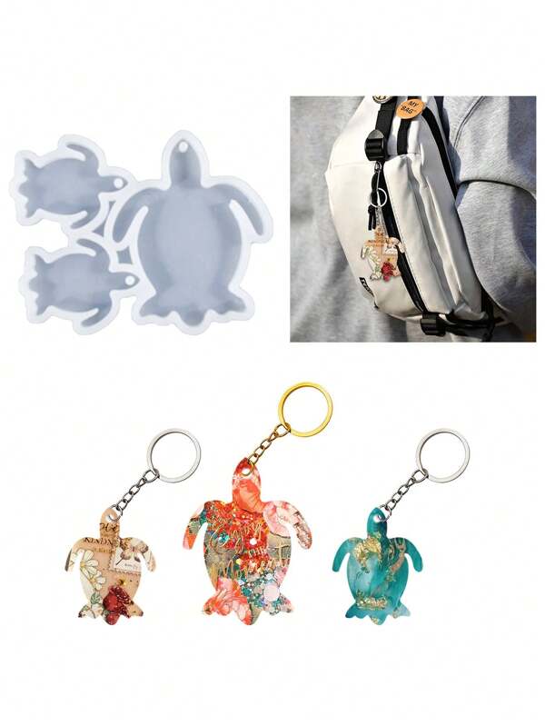 1/2PCS Molde de silicone para pingente de tartaruga marinha, adequado para pingente feito à mão DIY, pingente, brinco, chaveiro, molde de 3 tartarugas marinhas com furos