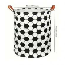Laundry Hamper, Black And White Grid, Football Pattern Large Canvas Fabric Lightweight Storage Basket Toy Organizer Dirty Clothes Collapsible Waterproof For College Dorms, Children Bedroom,Bathroom