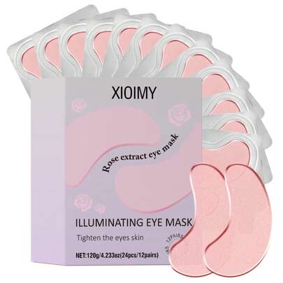 Xioimy 24 piezas Mascarillas para los ojos con rosa, que iluminan y humectan. Mascarillas faciales que nutren, suavizan y dan luminosidad a la piel, con fragancia de rosa. Cuidan tu piel, mascarillas de rosas para los ojos
