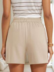 Shorts For Women,Womens Shorts,Running Shorts For Women,Women Casual High Waist Wide Leg Cargo Shorts With Side Pockets - 卡其色 - 查看 2