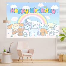 Sanrio 1 pieza de Decoración de fondo de fiesta de cumpleaños de perro blanco con arcoíris con tema de dibujos animados, decoración perfecta para ducha, dormitorio, tapicería, fotografía, cabina de fotos de 210cm x 150cm x 100cm / 100cm x 75cm