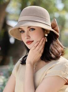 1 Pc Women's Elegant Large Bow Decor Fisherman Hat, Summer Breathable Wide Brim Bucket Hat, Suitable For Outdoor, Travel, Casual Occasions In Spring And Summer - A - View 5