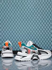 男式网眼拼布透气一脚蹬低帮系带休闲运动鞋