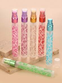 6pcs/Set 0.34oz Frosted Print Glass Perfume Bottle With Round Aluminum Cap, Refillable Atomizer Container, No PVC No Fragrance Home Bathroom Decor Fall Decor Back To School