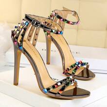 Sandalias gladiador sexy - Remaches metálicos y deslumbrante tacón de 12 cm (Edición de pasarela) - Negro - Ver 5