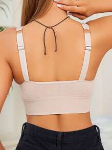 1 szt. Jednokolorowy elegancki symetryczny pasek w kształcie litery U wygodny codzienny biustonosz, elastyczne szerokie ramiączka z cienkim wyściełaniem